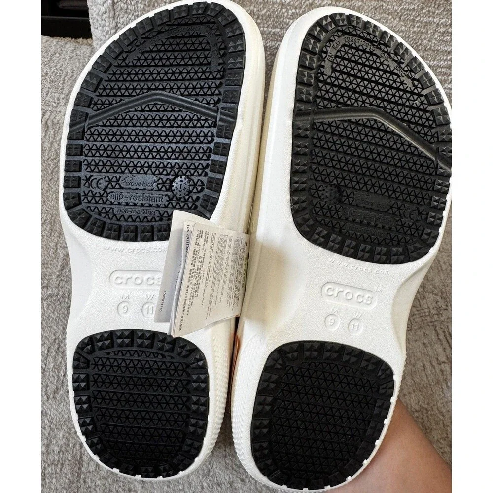 NWT Crocs 205073 On The Clock Slip Resistant Shoes Work Slip On White M9 W11